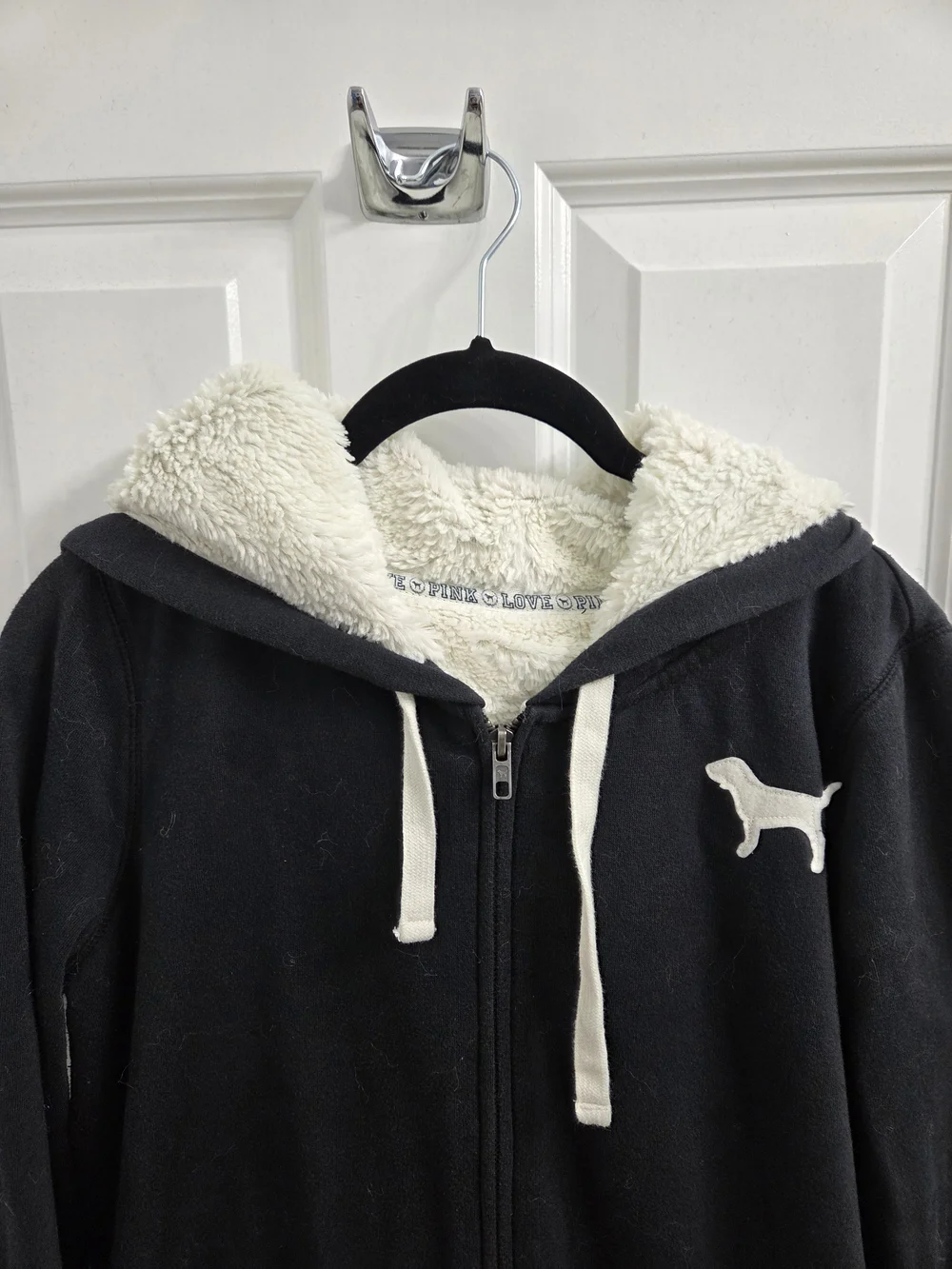 Y2K PINK Victoria's Secret Black Jacket with Cream Sherpa Lining